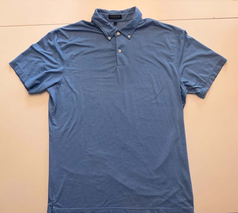Peter Millar Crown Crafted Blue Short Sleeve Button-Down Collar Polo Shirt Size